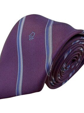 Christian D Mens Burgundy/Blue Striped Neck Tie One Size